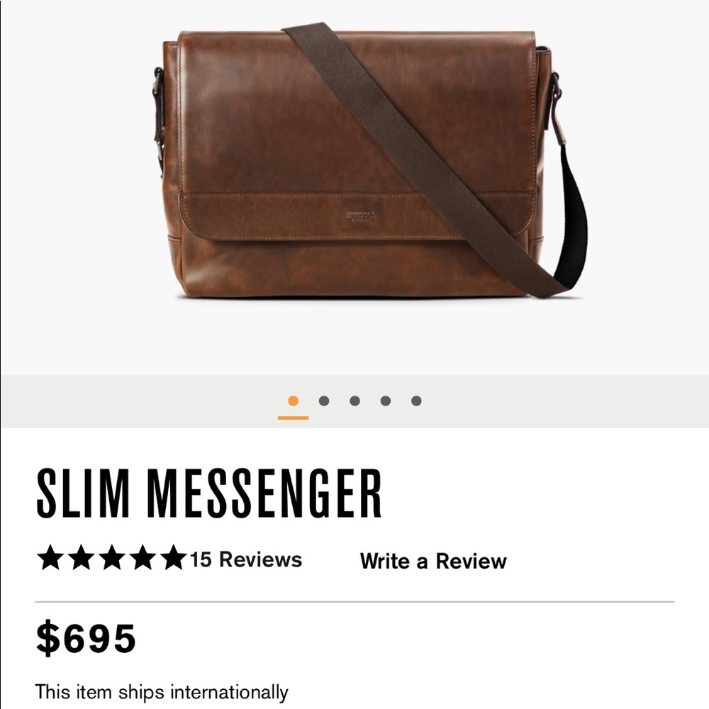 SHINOLA SLIM MESSENGER BAG BRIEFCASE BROWN LEATHER
